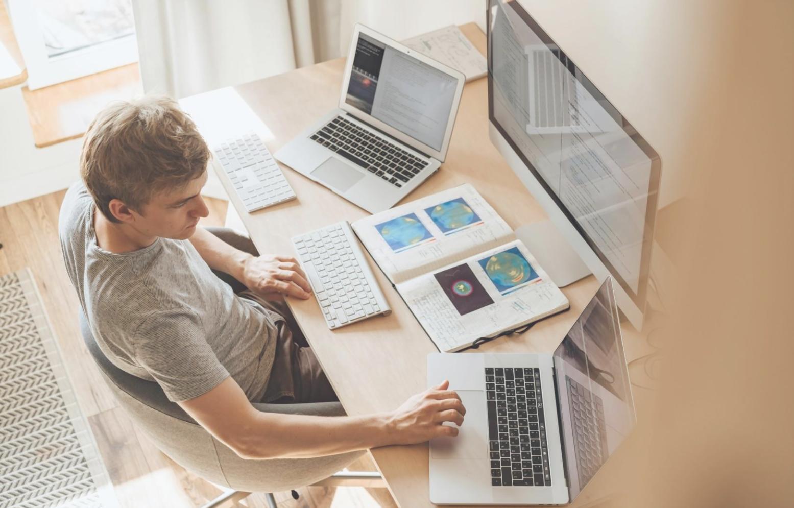 MongoDB development workspace with multiple screens showing database queries and data visualization